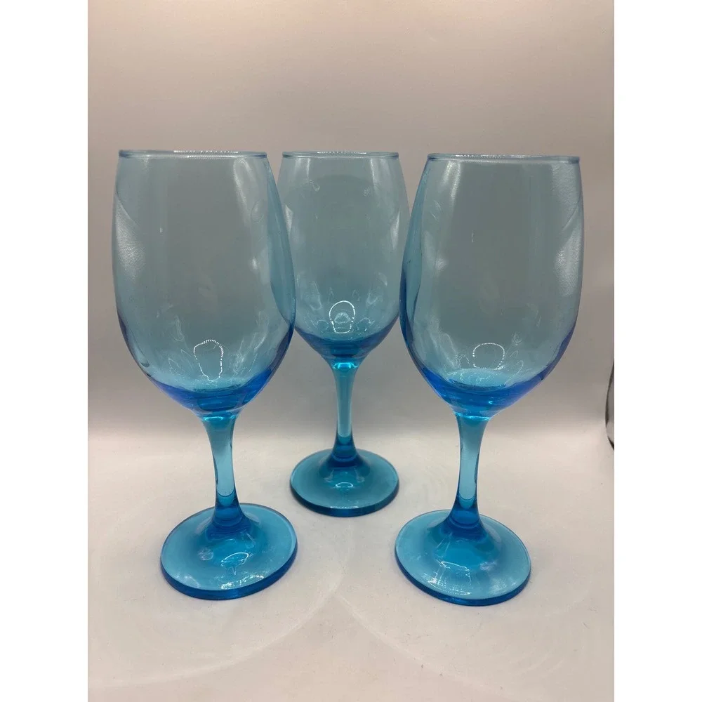 Set of 3 Cristar Sky Blue 13 oz Rioja Wine Water Stemmed Goblet 8.5 Inch